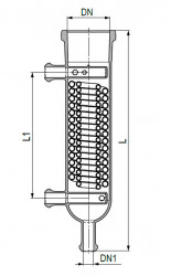 Охладитель DN PZ 100, длина 525 мм, 2 отвода DN 25 KZA