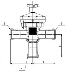 Запирающий клапан с выходом, DN 50 KZB/KZB/KZA, с пневматическим управлением