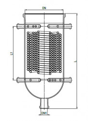 Охладитель DN PZ 300, длина 750 мм, DN1 KZA 150, 4 отвода DN 25 KZA