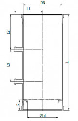 Фракционный цилиндр PZ для адсорберов, DN 600, L 750 мм, 2 отвода DN 50 KZA