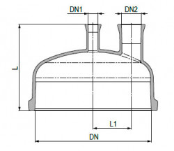 Крышка с плоским соединением PZ DN 300 и двумя рядом стоящими отводами с соединением RK