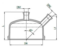 Крышка с плоским соединением PZ, DN 200, и двумя отводами с коническим соединением RK