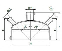 Крышка с плоским соединением PZ DN 200 и тремя выходами KZA, центральный выход 50