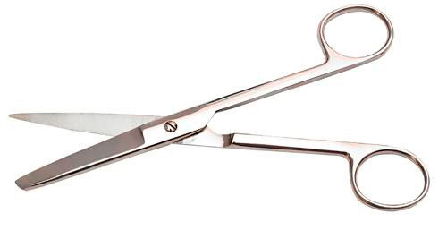 Ножницы хирургические, изогнутые по плоскости, с одним острым концом, длина 145 мм