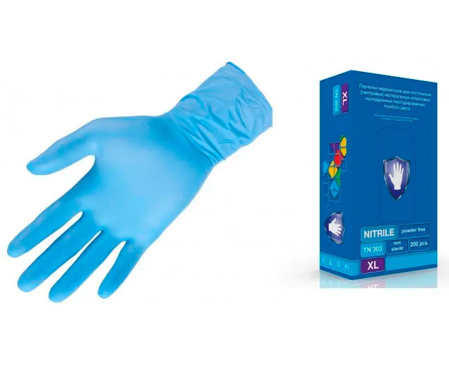 Перчатки нитриловые Safe&Care L (8-9) эластичные голубые нестер., неопудр., 100 пар