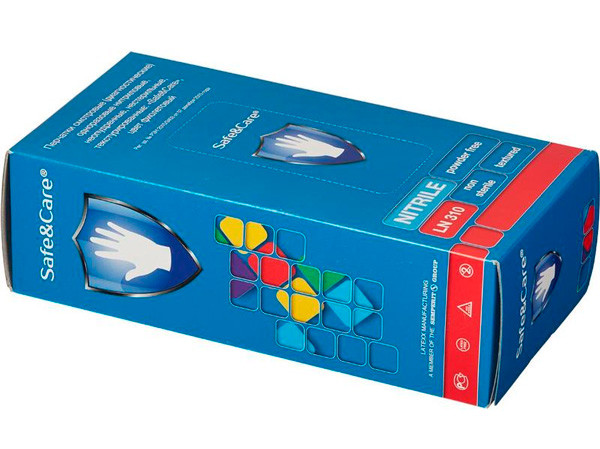 Перчатки нитриловые Safe&Care XL (9 и более) эластичные синие 100 пар