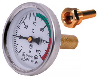 Термометр биметаллический ТБП63/50/Т (0-120 °С) с гильзой и резьбой G1/2